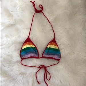 Rainbow crotchet bikini top